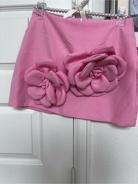 Pink Floral Appliqué Mini Skirt - Women's